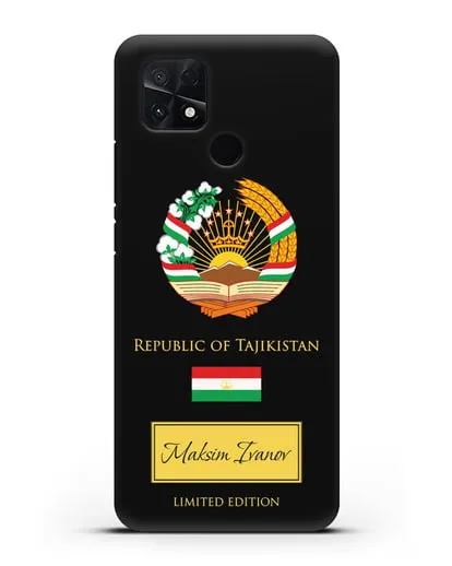 Чехол с гербом и флагом Республики Таджикистан с именем, фамилией на английском языке силиконовый для Xiaomi Poco C40