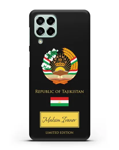 Чехол с гербом и флагом Республики Таджикистан с именем, фамилией на английском языке силиконовый для Samsung Galaxy M53 [SM-M536]