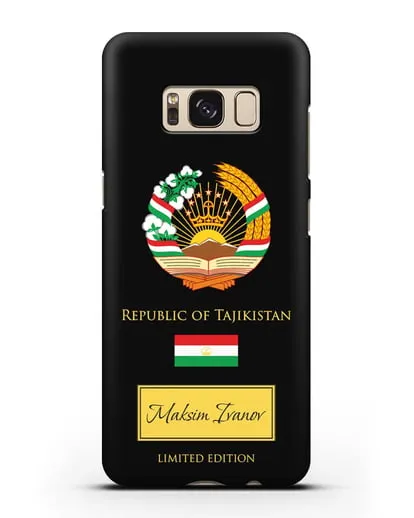 Чехол с гербом и флагом Республики Таджикистан с именем, фамилией на английском языке силиконовый для Samsung Galaxy S8 [SM-950F]