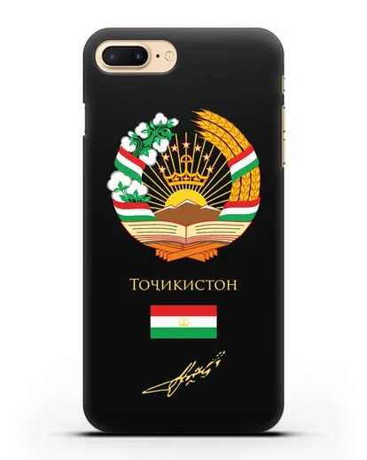 Чехол с гербом и флагом Республики Таджикистан с подписью президента силиконовый для iPhone 7 Plus
