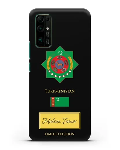 Чехол с гербом и флагом Республики Туркменистан с именем, фамилией на английском языке силиконовый для Honor 30