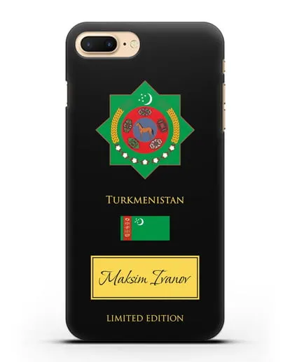Чехол с гербом и флагом Республики Туркменистан с именем, фамилией на английском языке силиконовый для iPhone 7 Plus