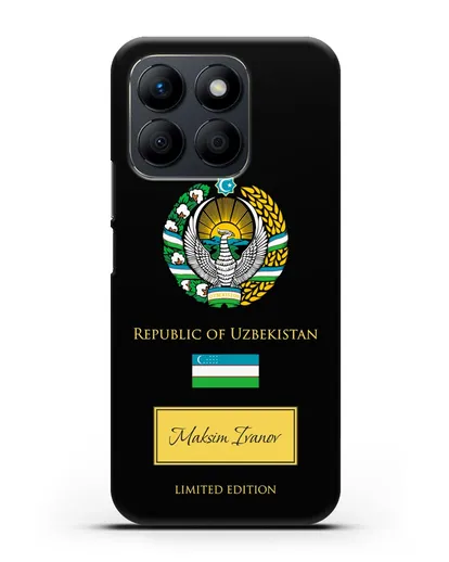 Чехол с гербом и флагом Республики Узбекистан с именем, фамилией на английском языке силиконовый для Honor X8b