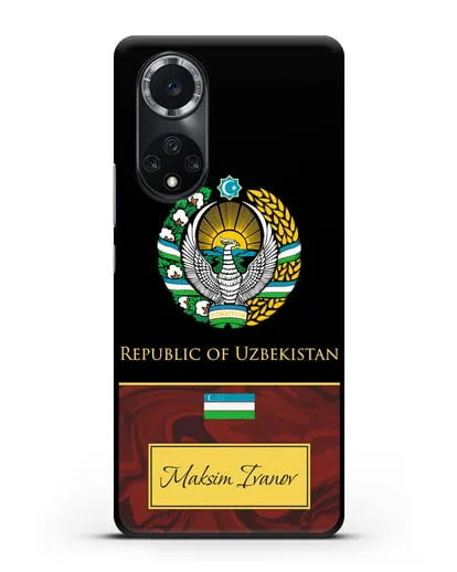 Чехол с гербом и флагом Республики Узбекистан с именем, фамилией на английском языке, красный мрамор силиконовый для Huawei Nova 9