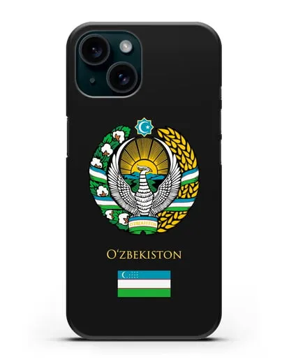 Чехол с гербом и флагом Республики Узбекистан силиконовый для iPhone 15