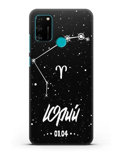 Чехол со знаком зодиака Овен (21 мар — 20 апр) с именем, датой рождения силиконовый для Honor 9A