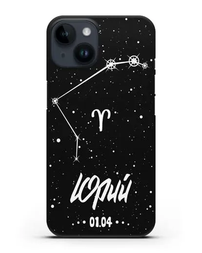 Чехол со знаком зодиака Овен (21 мар — 20 апр) с именем, датой рождения силиконовый для iPhone 14