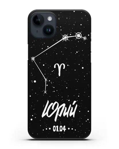 Чехол со знаком зодиака Овен (21 мар — 20 апр) с именем, датой рождения силиконовый для iPhone 14 Plus
