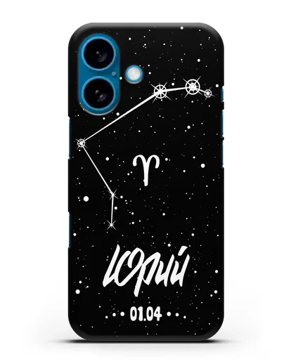 Чехол со знаком зодиака Овен (21 мар — 20 апр) с именем, датой рождения силиконовый для iPhone 16
