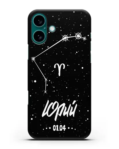 Чехол со знаком зодиака Овен (21 мар — 20 апр) с именем, датой рождения силиконовый для iPhone 16 Plus