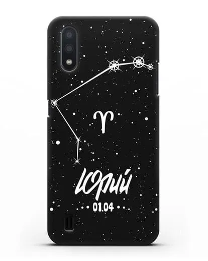 Чехол со знаком зодиака Овен (21 мар — 20 апр) с именем, датой рождения силиконовый для Samsung Galaxy A01 [SM-A015F]