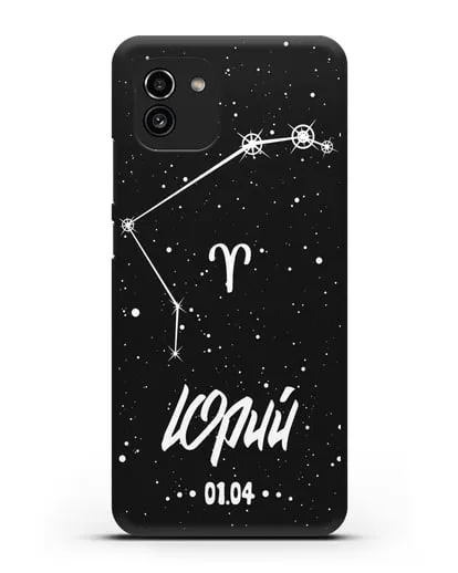 Чехол со знаком зодиака Овен (21 мар — 20 апр) с именем, датой рождения силиконовый для Samsung Galaxy A03 [SM-A035]