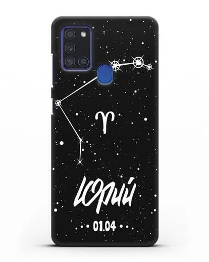 Чехол со знаком зодиака Овен (21 мар — 20 апр) с именем, датой рождения силиконовый для Samsung Galaxy A21s [SM-A217F]