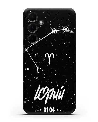 Чехол со знаком зодиака Овен (21 мар — 20 апр) с именем, датой рождения силиконовый для Samsung Galaxy A35 [SM-A356]