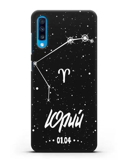 Чехол со знаком зодиака Овен (21 мар — 20 апр) с именем, датой рождения силиконовый для Samsung Galaxy A70 [SM-A705F]