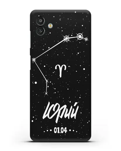 Чехол со знаком зодиака Овен (21 мар — 20 апр) с именем, датой рождения силиконовый для Samsung Galaxy M13 [SM-M135]