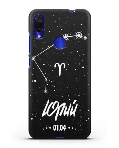 Чехол со знаком зодиака Овен (21 мар — 20 апр) с именем, датой рождения силиконовый для Xiaomi Redmi Note 7