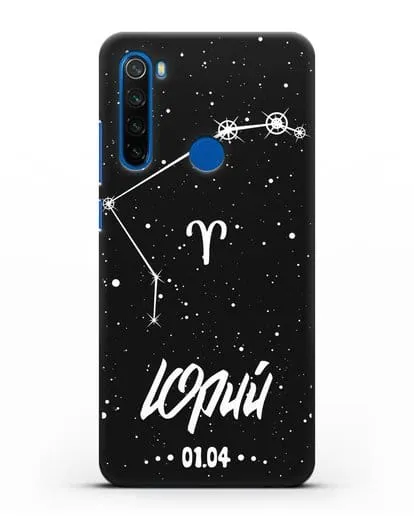 Чехол со знаком зодиака Овен (21 мар — 20 апр) с именем, датой рождения силиконовый для Xiaomi Redmi Note 8
