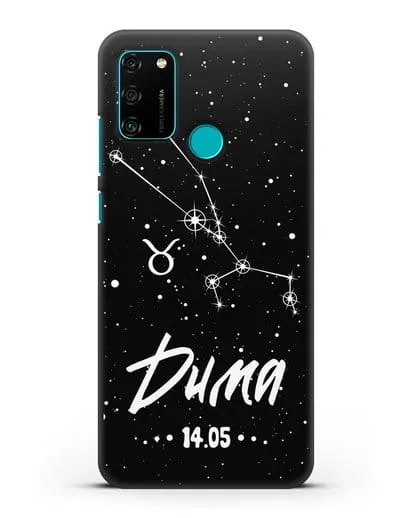 Чехол со знаком зодиака Телец (21 апр — 21 май) с именем, датой рождения силиконовый для Honor 9A