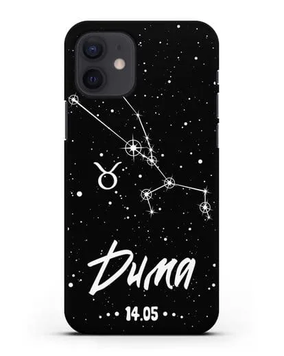 Чехол со знаком зодиака Телец (21 апр — 21 май) с именем, датой рождения силиконовый для iPhone 12