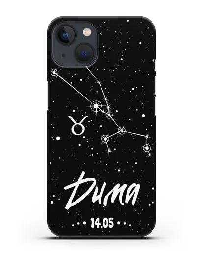 Чехол со знаком зодиака Телец (21 апр — 21 май) с именем, датой рождения силиконовый для iPhone 13 Mini