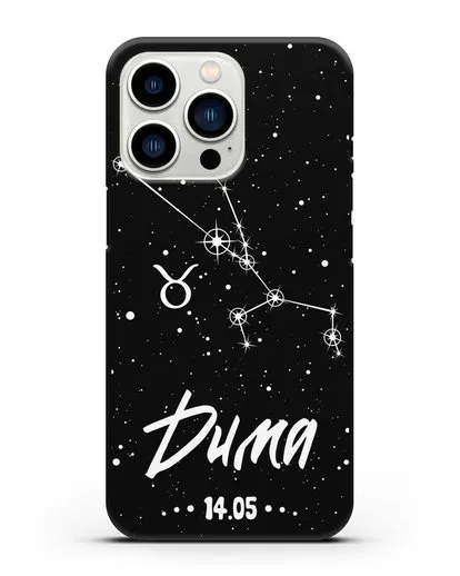 Чехол со знаком зодиака Телец (21 апр — 21 май) с именем, датой рождения силиконовый для iPhone 13 Pro