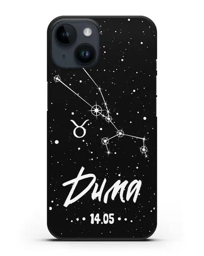 Чехол со знаком зодиака Телец (21 апр — 21 май) с именем, датой рождения силиконовый для iPhone 14