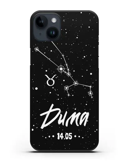 Чехол со знаком зодиака Телец (21 апр — 21 май) с именем, датой рождения силиконовый для iPhone 14 Plus