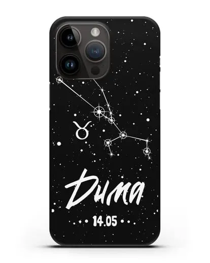 Чехол со знаком зодиака Телец (21 апр — 21 май) с именем, датой рождения силиконовый для iPhone 14 Pro Max