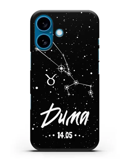 Чехол со знаком зодиака Телец (21 апр — 21 май) с именем, датой рождения силиконовый для iPhone 16