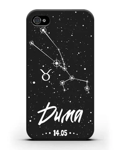 Чехол со знаком зодиака Телец (21 апр — 21 май) с именем, датой рождения силиконовый для iPhone 4/4s