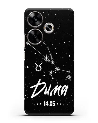 Чехол со знаком зодиака Телец (21 апр — 21 май) с именем, датой рождения силиконовый для Xiaomi Poco F6