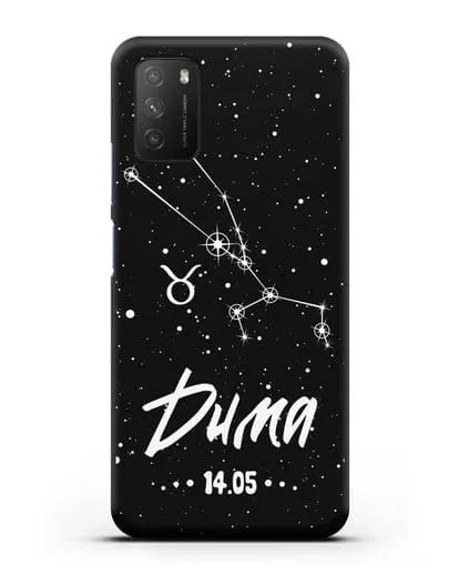 Чехол со знаком зодиака Телец (21 апр — 21 май) с именем, датой рождения силиконовый для Xiaomi Poco M3