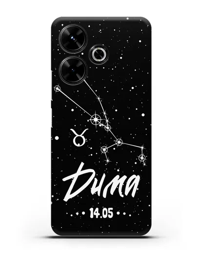 Чехол со знаком зодиака Телец (21 апр — 21 май) с именем, датой рождения силиконовый для Xiaomi Poco M6