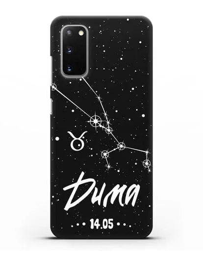 Чехол со знаком зодиака Телец (21 апр — 21 май) с именем, датой рождения силиконовый для Samsung Galaxy S20 [SM-G980F]