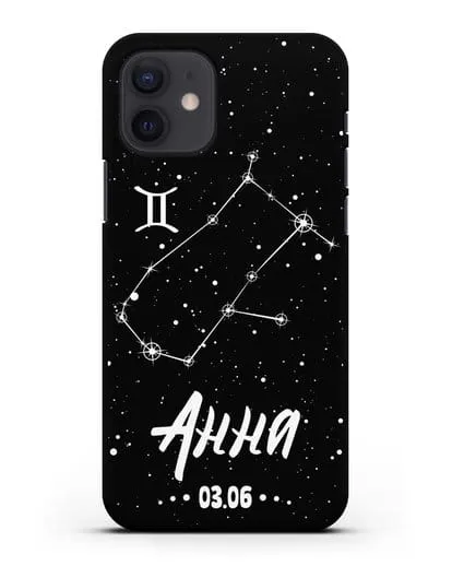 Чехол со знаком зодиака Близнецы (22 май — 21 июн) с именем, датой рождения силиконовый для iPhone 12