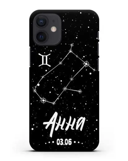 Чехол со знаком зодиака Близнецы (22 май — 21 июн) с именем, датой рождения силиконовый для iPhone 12 mini