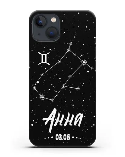 Чехол со знаком зодиака Близнецы (22 май — 21 июн) с именем, датой рождения силиконовый для iPhone 13