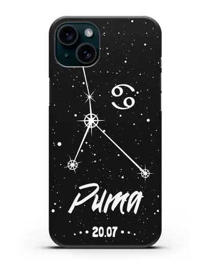 Чехол со знаком зодиака Рак (22 июн — 23 июл) с именем, датой рождения силиконовый для iPhone 15 Plus