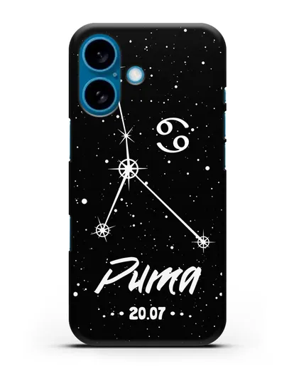 Чехол со знаком зодиака Рак (22 июн — 23 июл) с именем, датой рождения силиконовый для iPhone 16