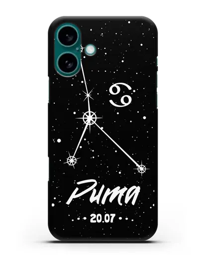 Чехол со знаком зодиака Рак (22 июн — 23 июл) с именем, датой рождения силиконовый для iPhone 16 Plus