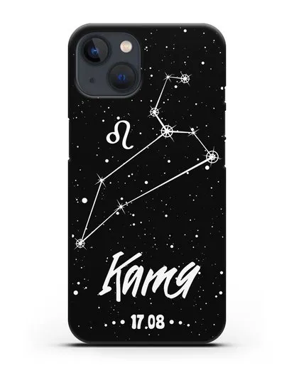 Чехол со знаком зодиака Лев (24 июл — 23 авг) с именем, датой рождения силиконовый для iPhone 13