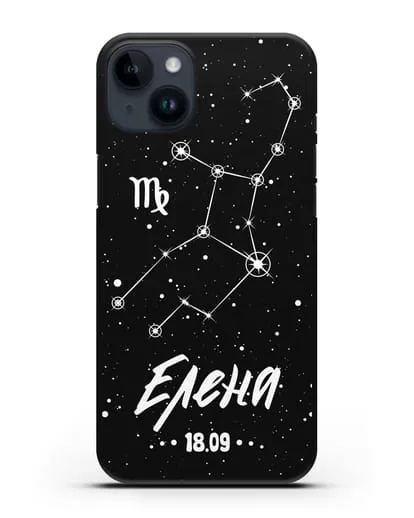 Чехол со знаком зодиака Дева (24 авг — 23 сен) с именем, датой рождения силиконовый для iPhone 14 Plus