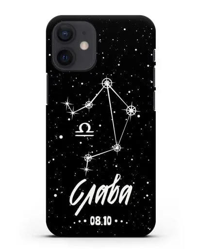 Чехол со знаком зодиака Весы (24 сен — 23 окт) с именем, датой рождения силиконовый для iPhone 12 mini