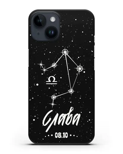 Чехол со знаком зодиака Весы (24 сен — 23 окт) с именем, датой рождения силиконовый для iPhone 14