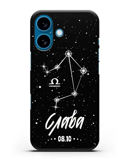 Чехол со знаком зодиака Весы (24 сен — 23 окт) с именем, датой рождения силиконовый для iPhone 16