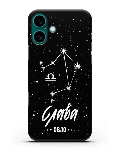 Чехол со знаком зодиака Весы (24 сен — 23 окт) с именем, датой рождения силиконовый для iPhone 16 Plus