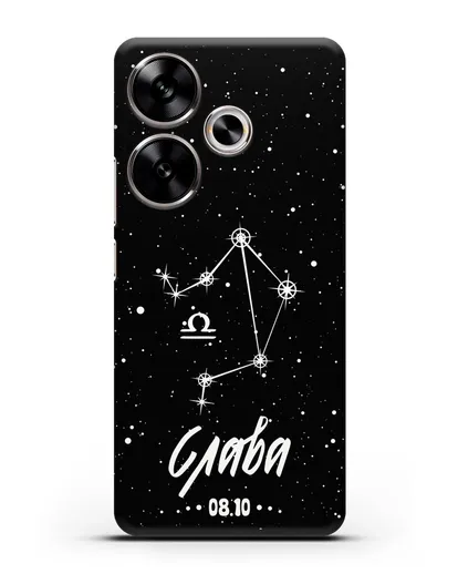 Чехол со знаком зодиака Весы (24 сен — 23 окт) с именем, датой рождения силиконовый для Xiaomi Poco F6