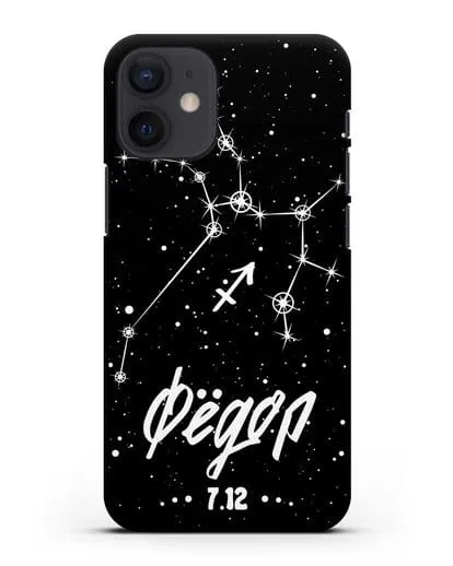 Чехол со знаком зодиака Стрелец (23 ноя — 21 дек) с именем, датой рождения силиконовый для iPhone 12 mini