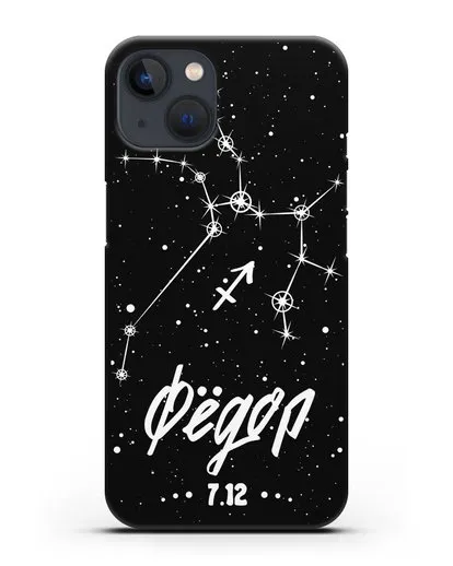 Чехол со знаком зодиака Стрелец (23 ноя — 21 дек) с именем, датой рождения силиконовый для iPhone 13